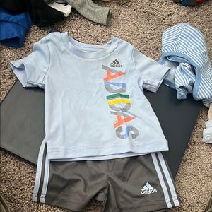 Adidas Kids' Light Blue Tee and Gray Shorts Set